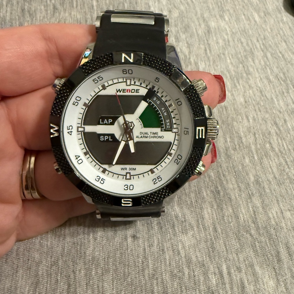Weide Black and Silver Dual Time watch